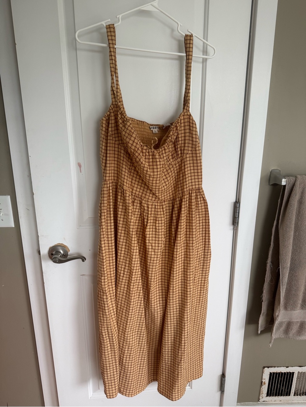 Checked Maxi Sundress with Thin Straps - Mustard Check